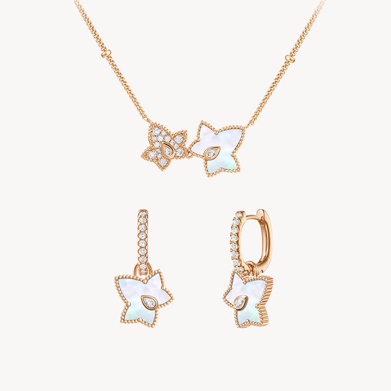 Mother of Pearl Bead Necklace & Drop Earrings Set