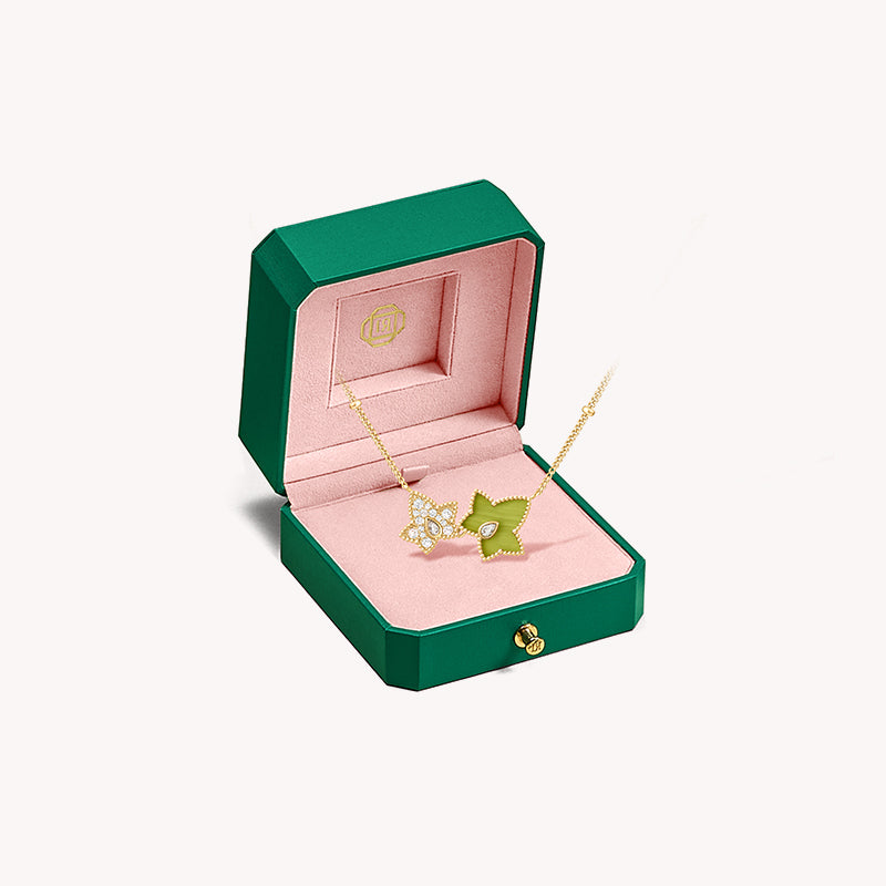 Lola Rose x AHALOLO lvy Collection Green Calcite Necklace, 2-leaf motif