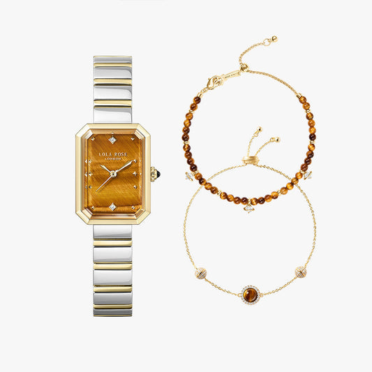 Ms Lola Tiger’s Eye Watch & 2-Piece Bracelet Gift Set