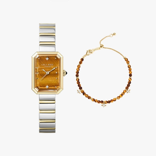 Ms Lola Tiger’s Eye Watch & Heliocentric Bracelet Gift Set