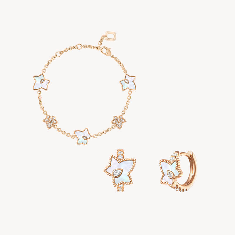 Mother of Pearl Bead Bracelet & Huggie Earrings Set