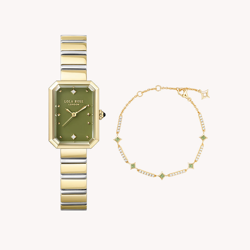 Ms. Lola Green Onyx Watch & Aventurine Cubic Bracelet Gift Set