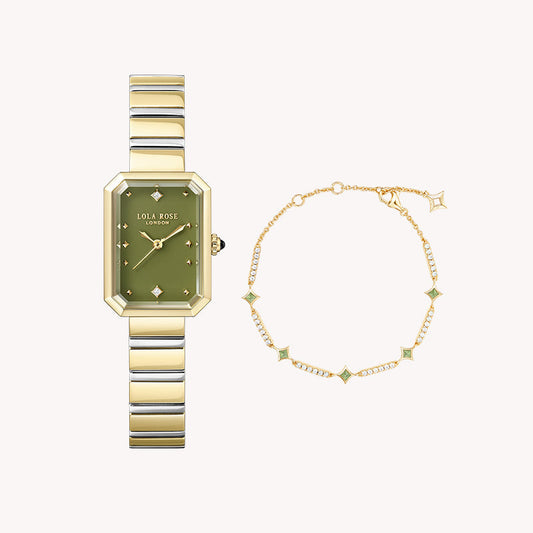 Ms. Lola Green Onyx Watch & Aventurine Cubic Bracelet Gift Set