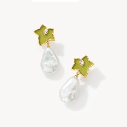 Lola Rose x AHALOLO Ivy Collection Green Calcite Drop Earrings with Freshwater Pearls