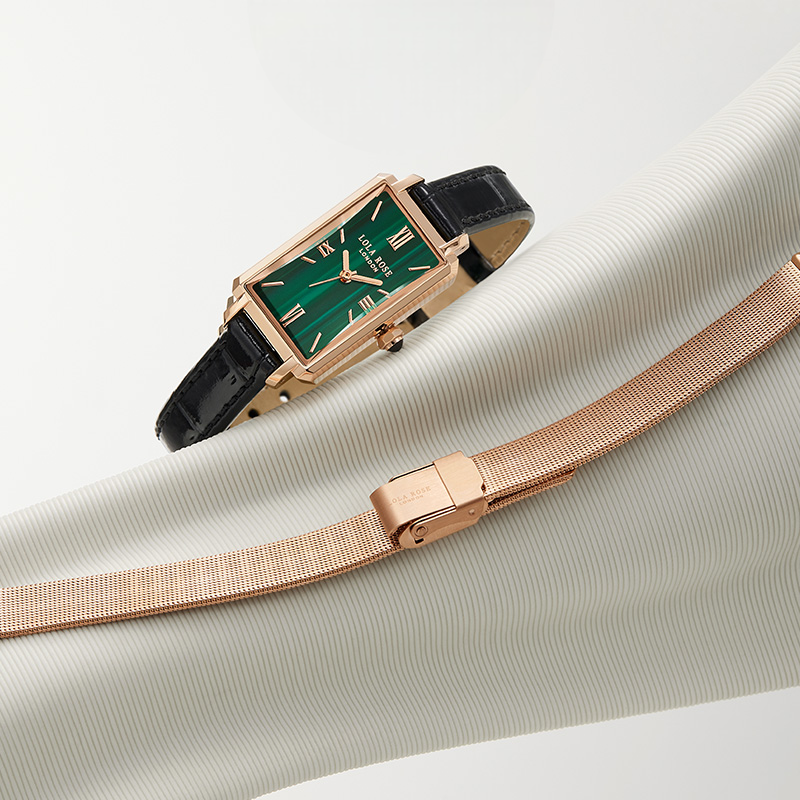 Slender Waist Malachite Textured Watch with Two Strap Set