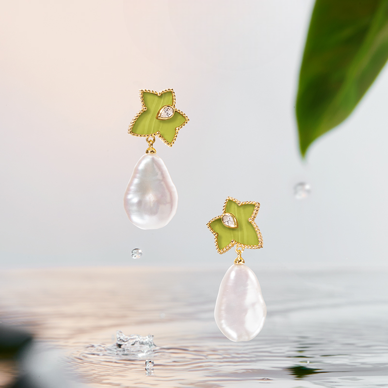 Lola Rose x AHALOLO Ivy Collection Green Calcite Drop Earrings with Freshwater Pearls