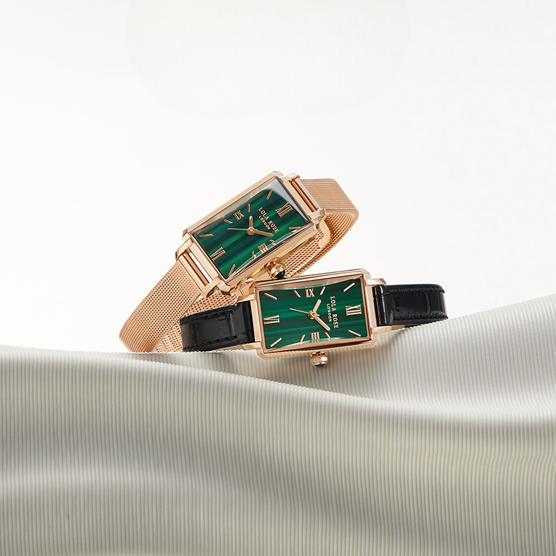 Slender Waist Malachite Textured Watch with Two Strap Set