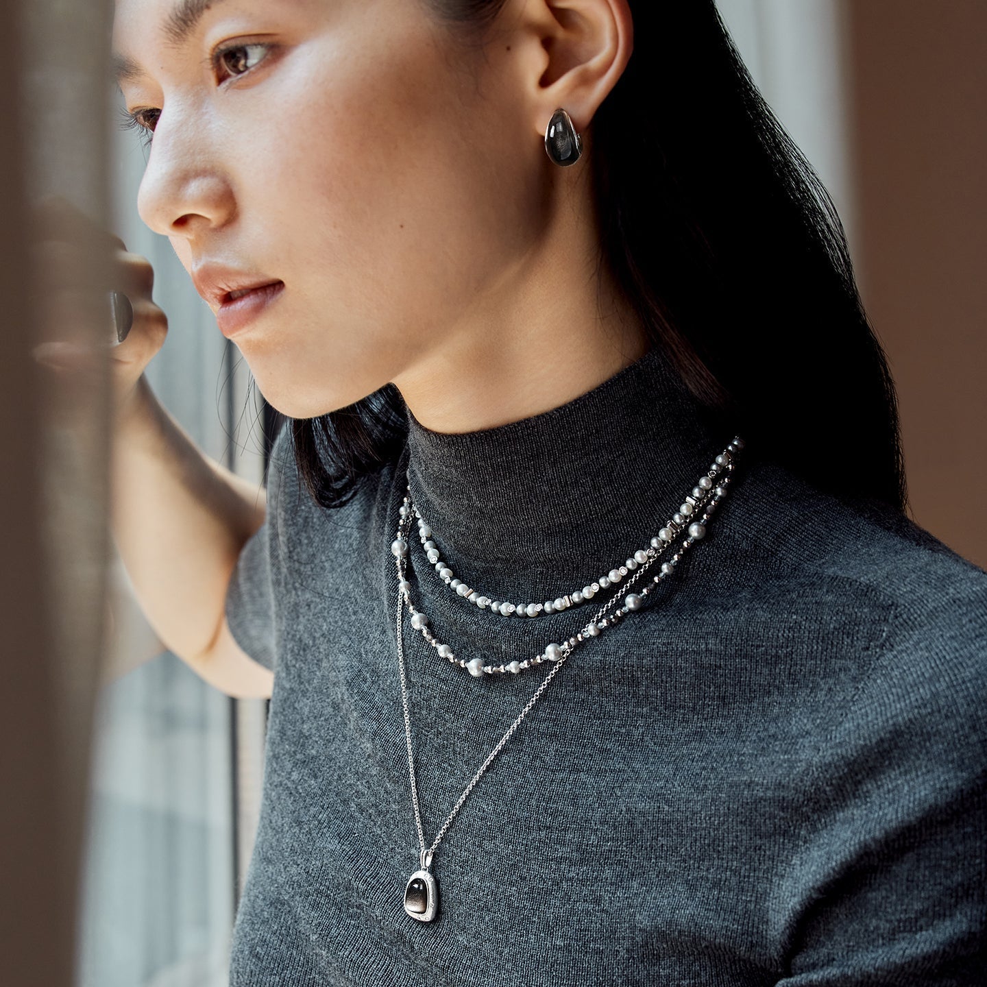 Silver-Sand Obsidian Necklace