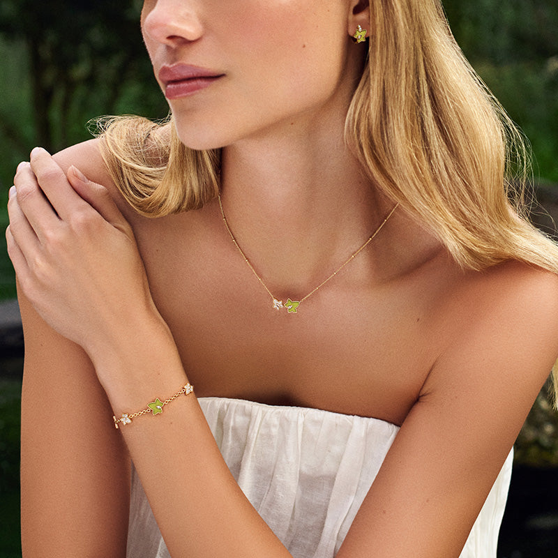 Lola Rose x AHALOLO lvy Collection Green Calcite Necklace, 2-leaf motif