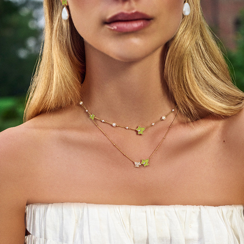 Lola Rose x AHALOLO Ivy Collection Green Calcite Necklace, 5-leaf motif