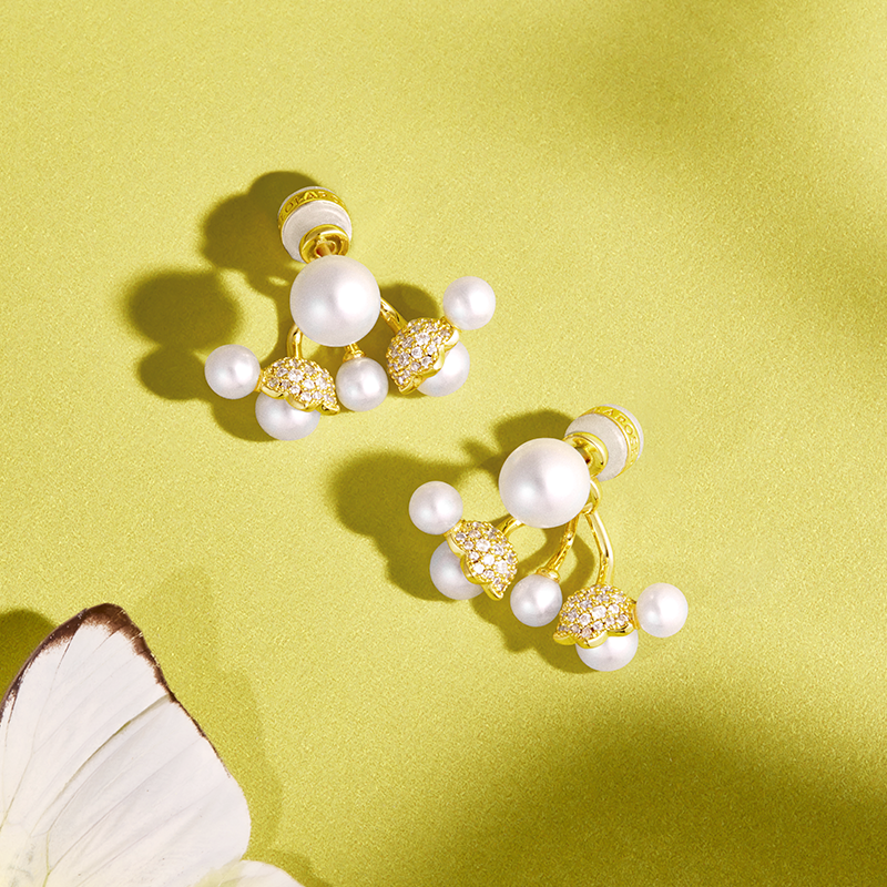 Blossom Lily of the Valley Earrings with Freshwater Pearl