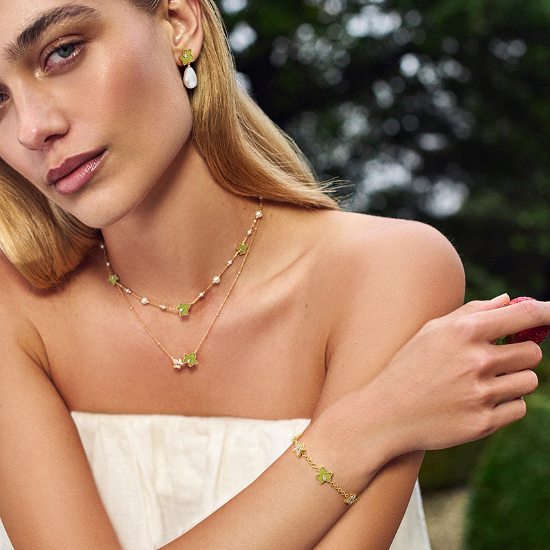 Lola Rose x AHALOLO lvy Collection Green Calcite Necklace, 2-leaf motif