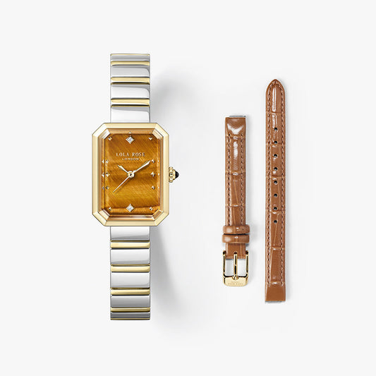 Ms Lola Tiger’s Eye Watch With Two Strap Set