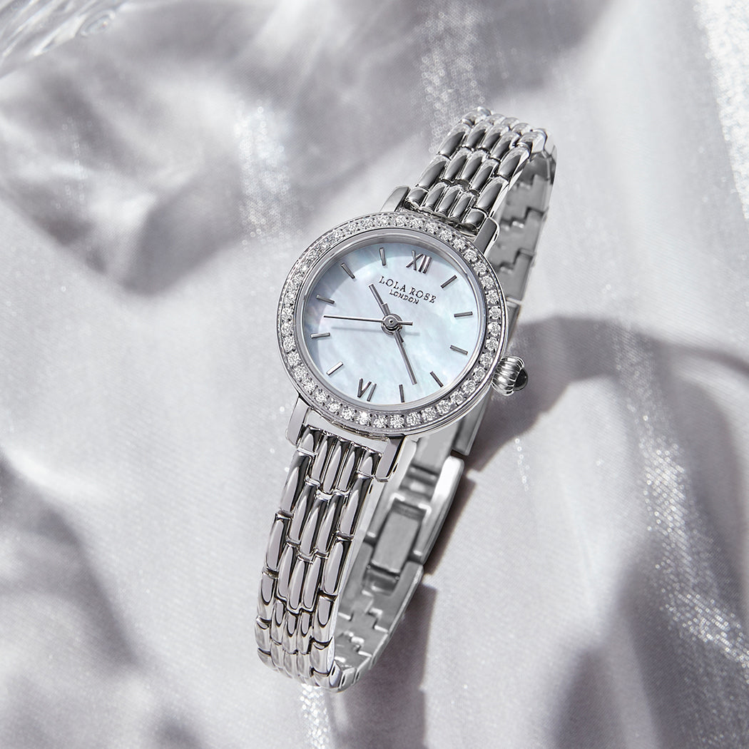 Silver Mother of Pearl Watch With Cubic Zirconia