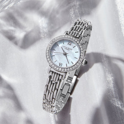 Silver Mother of Pearl Watch With Cubic Zirconia