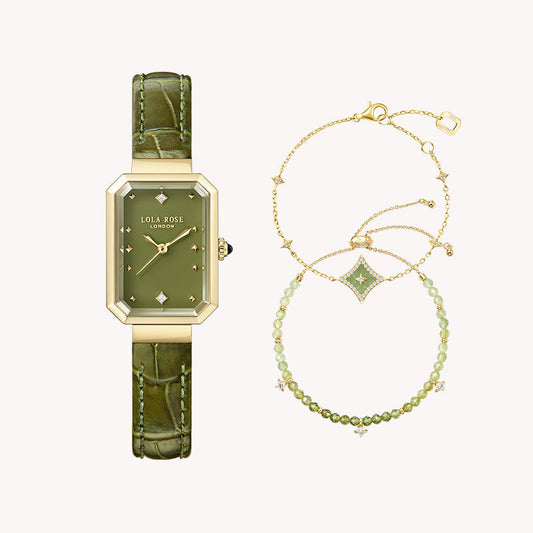 Ms. Lola Green Onyx Watch & 2-Piece Bracelet Gift Set