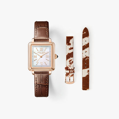 New Cube Mother of Pearl Watch with Cowhide Pattern Strap