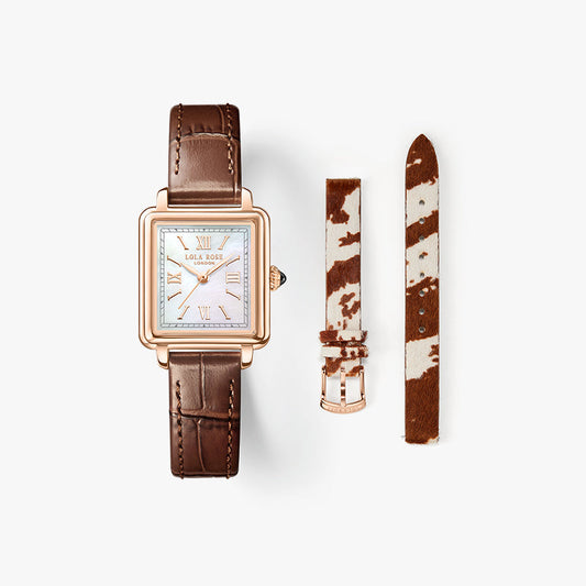 New Cube Mother of Pearl Watch with Cowhide Pattern Strap