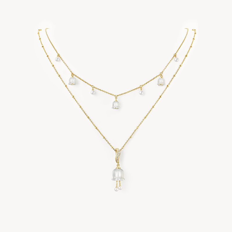 Blossom Lily of the Valley Necklace with Freshwater Pearl