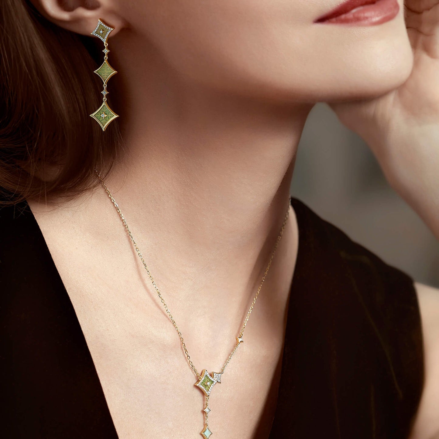Aventurine Chain Necklace & Earrings Gift Set