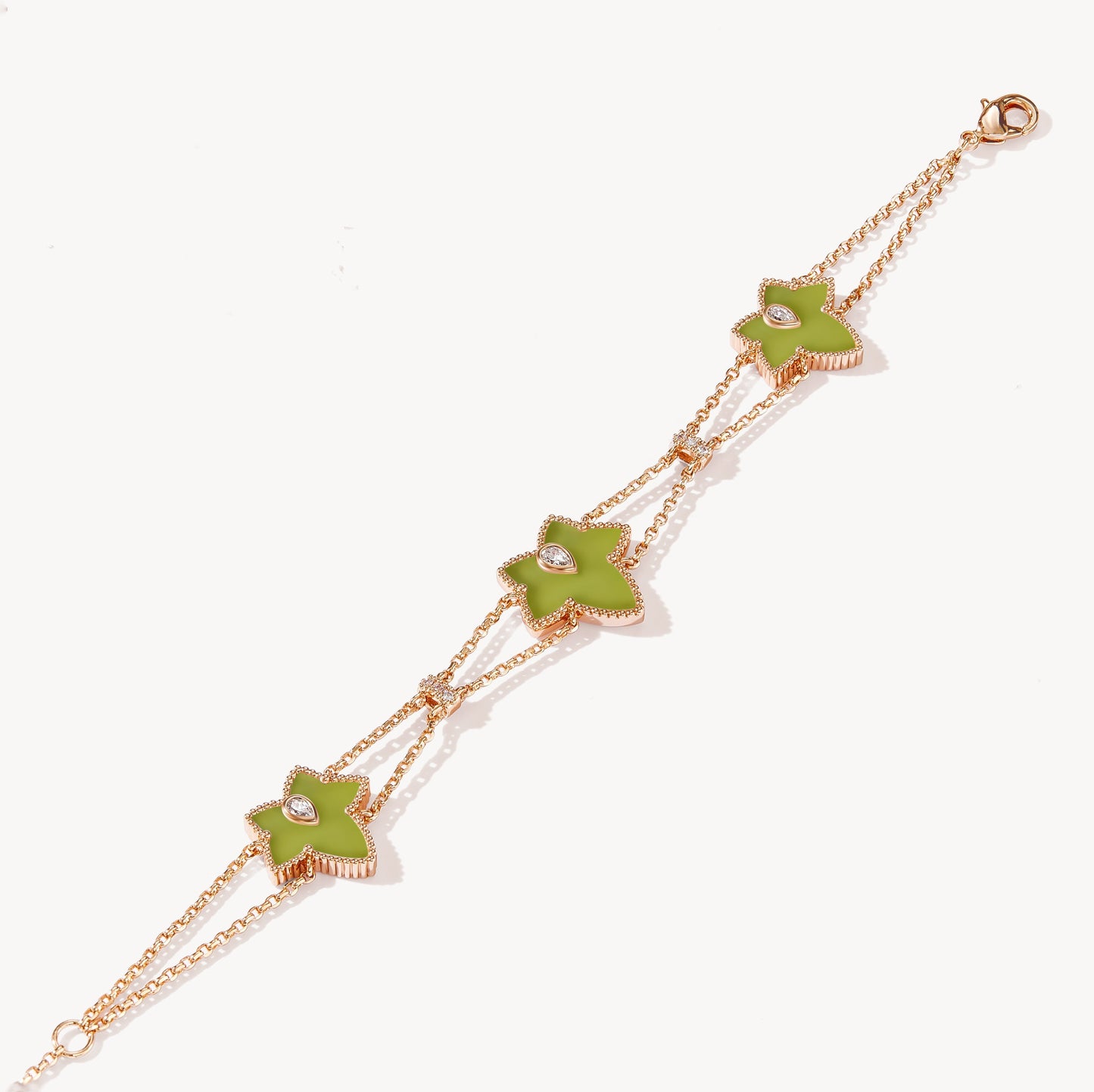 Ivy Green Onyx Three-Leaf Bracelet