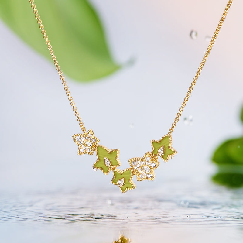 Lola Rose x AHALOLO Ivy Collection Green Calcite Necklace, 5-leaf motif