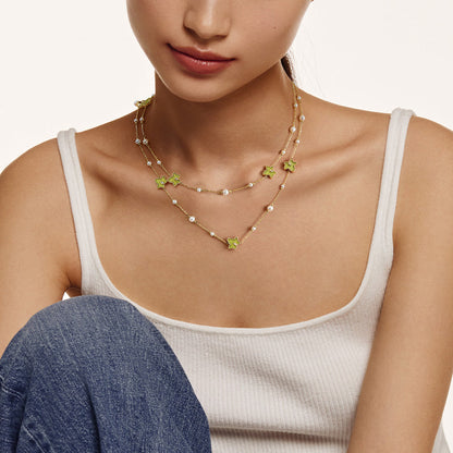 Lola Rose x AHALOLO Ivy Collection Long Green Calcite Necklace, 10-leaf motif