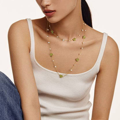 Lola Rose x AHALOLO Ivy Collection Long Green Calcite Necklace, 10-leaf motif