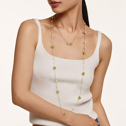 Lola Rose x AHALOLO Ivy Collection Long Green Calcite Necklace, 10-leaf motif