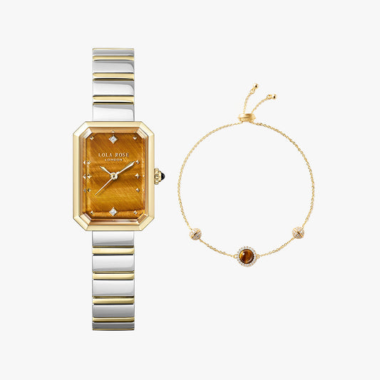 Ms Lola Tiger’s Eye Watch & Tiger's Eye Bracelet Gift Set