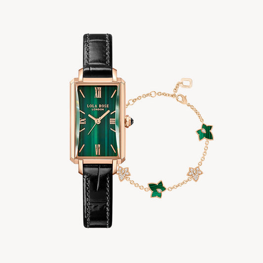 Slender Waist Malachite Textured Watch & Bracelet Gift Set
