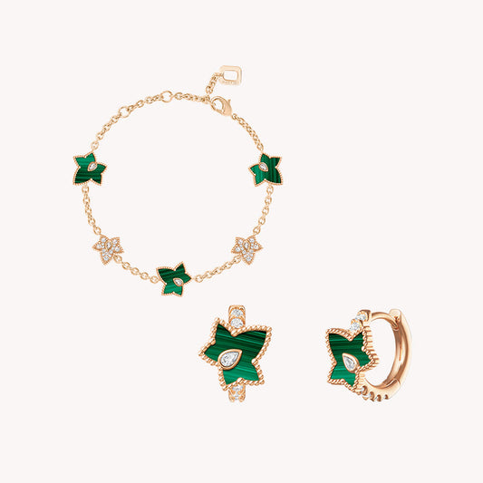 Malachite Bead Bracelet & Huggie Earrings Set