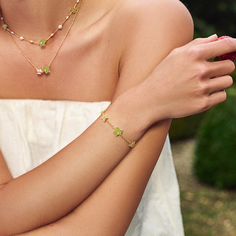 Lola Rose x AHALOLO Ivy Collection Green Calcite Bracelet, 5 leaf motif