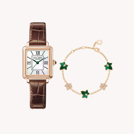 Cube Mother of Pearl Watch & Bracelet Gift Set