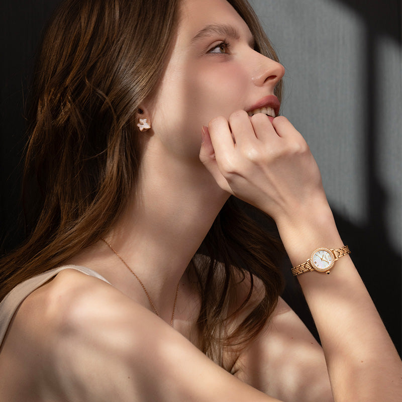 Rose Gold Mother of Pearl Watch with Cubic Zirconia