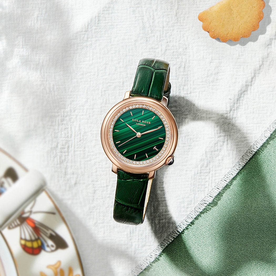 Malachite Watch With Zircon