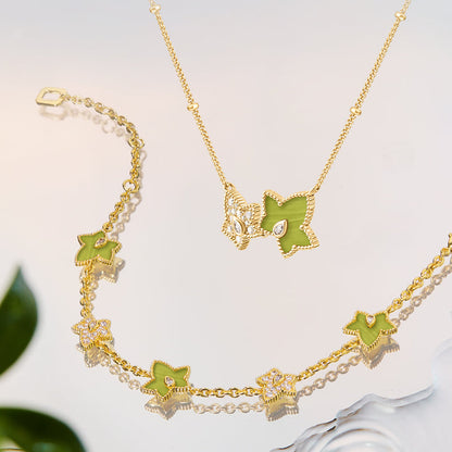 Lola Rose x AHALOLO Ivy Collection Green Calcite Bracelet, 5 leaf motif
