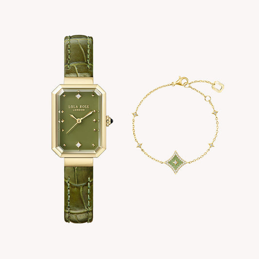 Ms. Lola Green Onyx Watch & Aventurine Starlight Bracelet Gift Set