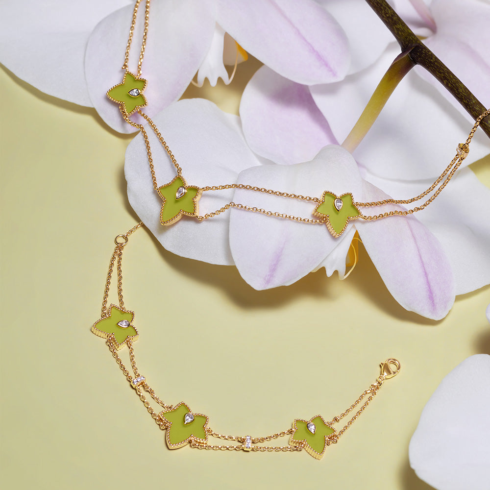 Ivy Green Onyx Three-Leaf Bracelet