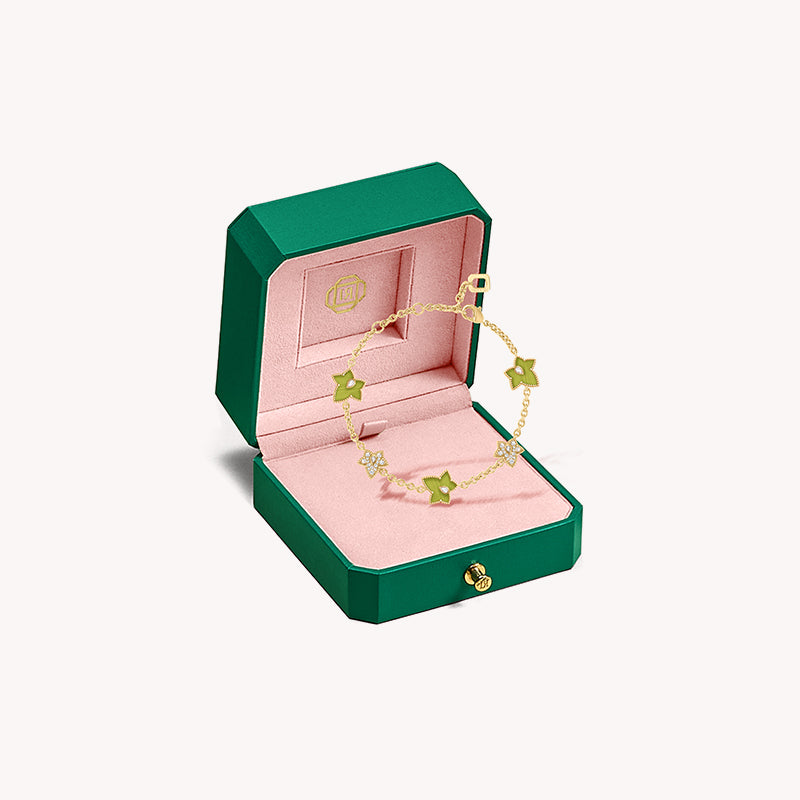 Lola Rose x AHALOLO Ivy Collection Green Calcite Bracelet, 5 leaf motif
