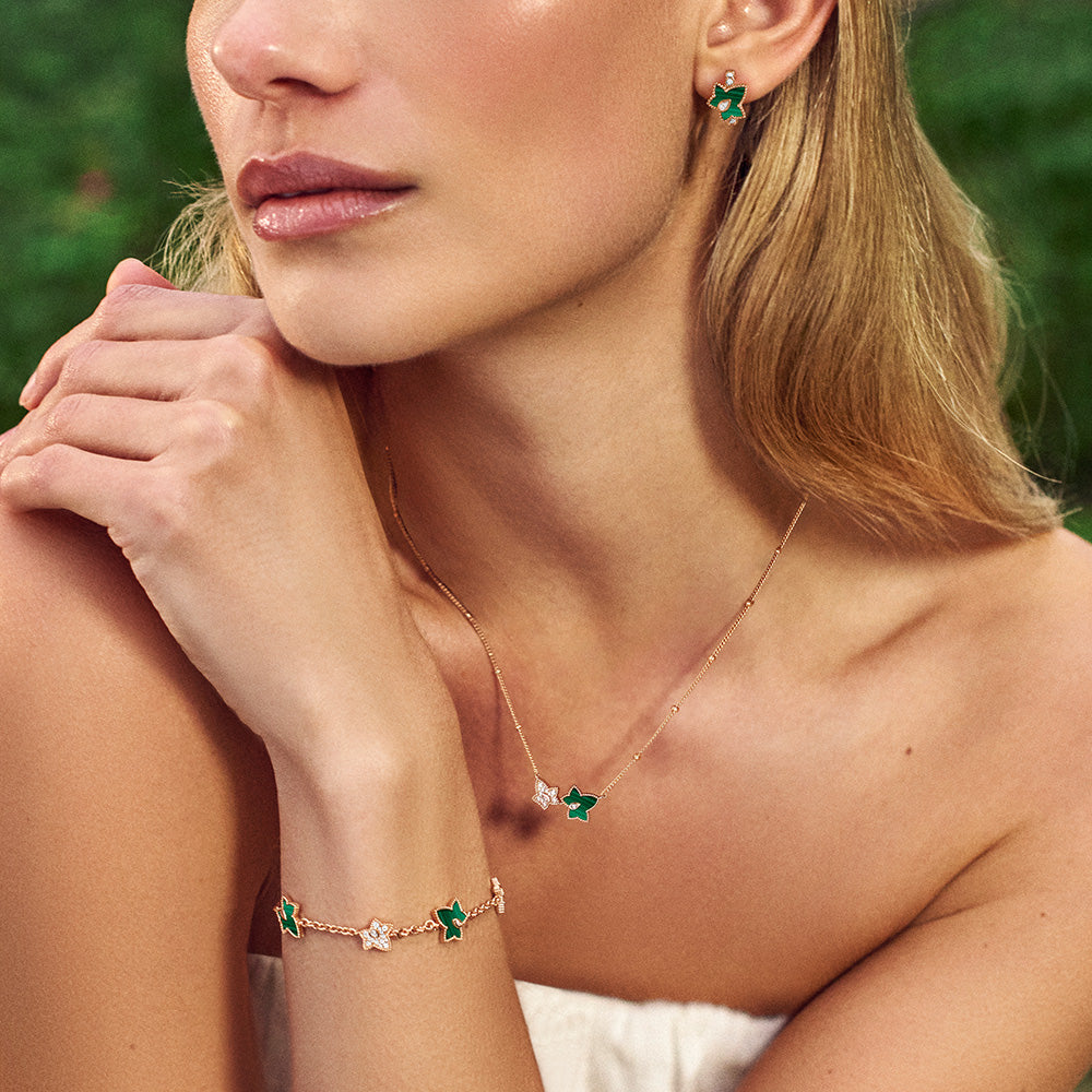 Malachite Bead Bracelet & Huggie Earrings Set