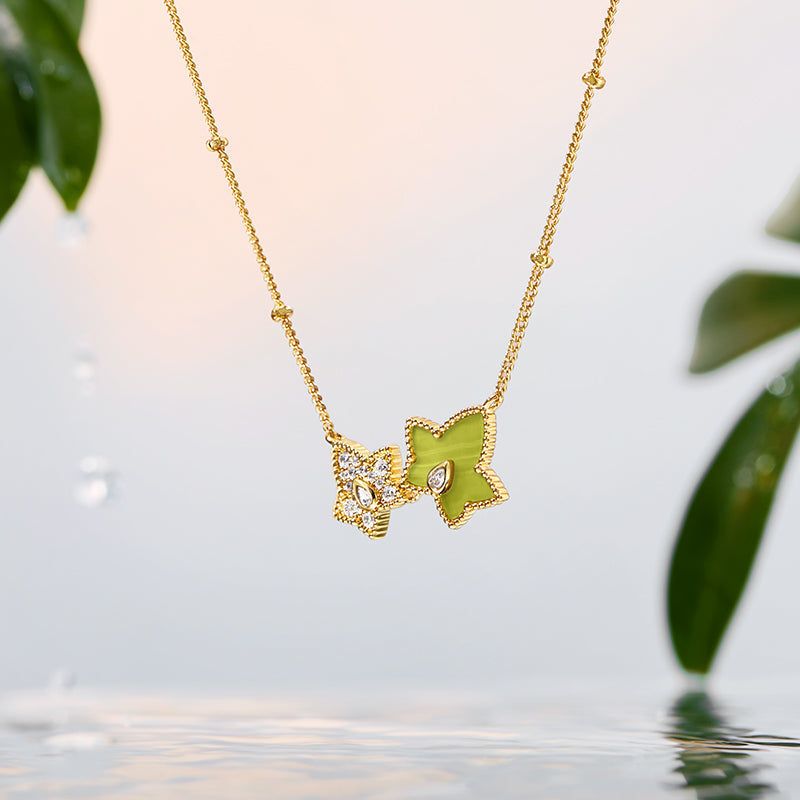 Lola Rose x AHALOLO lvy Collection Green Calcite Necklace, 2-leaf motif