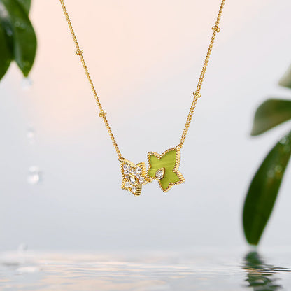 Lola Rose x AHALOLO lvy Collection Green Calcite Necklace, 2-leaf motif
