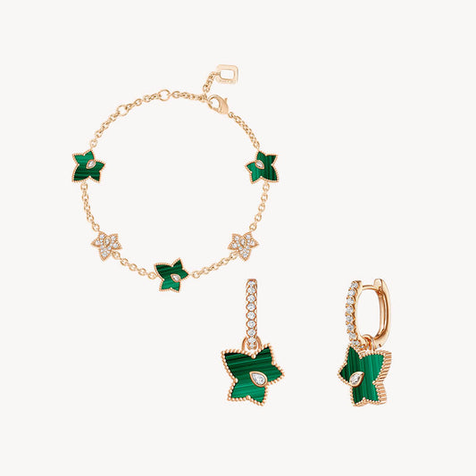 Malachite Bead Bracelet & Drop Earrings Set