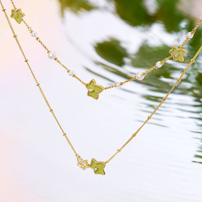 Lola Rose x AHALOLO Ivy Collection Green Calcite Necklace, 5-leaf motif