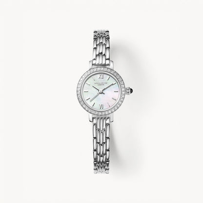 Silver Mother of Pearl Watch With Cubic Zirconia