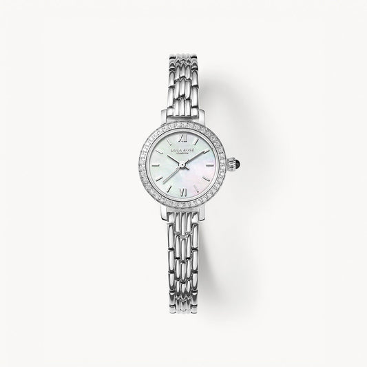 Silver Mother of Pearl Watch With Cubic Zirconia