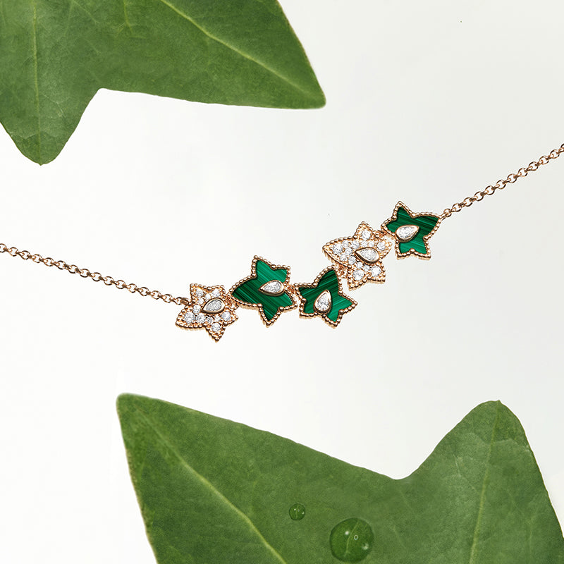 [New In] Malachite Bead Necklace, 5-leaf motif