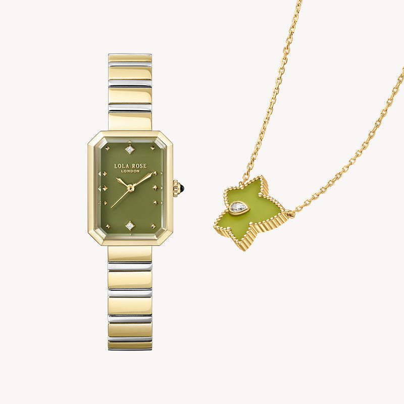 Ms. Lola Green Onyx Watch & Ivy Bead Necklace Gift Set