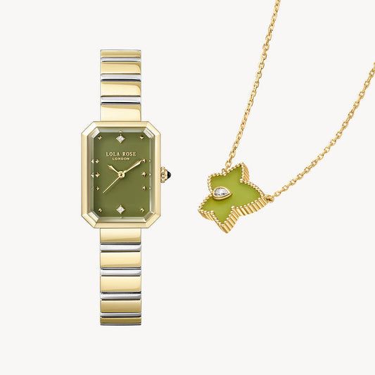 Ms. Lola Green Onyx Watch & Ivy Bead Necklace Gift Set